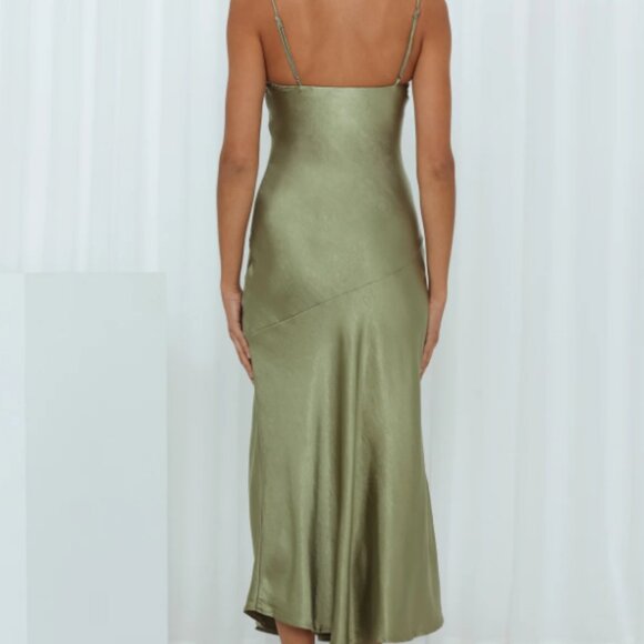 A Little Whisper Satin Midi Dress Olive - Picture 4 of 9